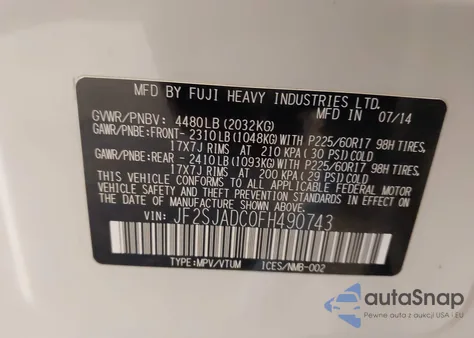 2015 Subaru Forester 2.5I Premium from USA, damaged, VIN JF2SJADC0FH490743